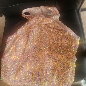 Grace Karin Sequin Halter Top - Pink and Gold